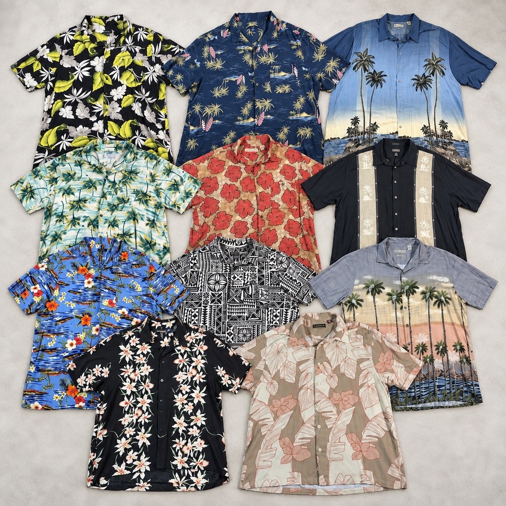 Lot of 11 Hawaiian Shirts Mens 2XL 100% Rayon Tropical Floral Palm Tree Island